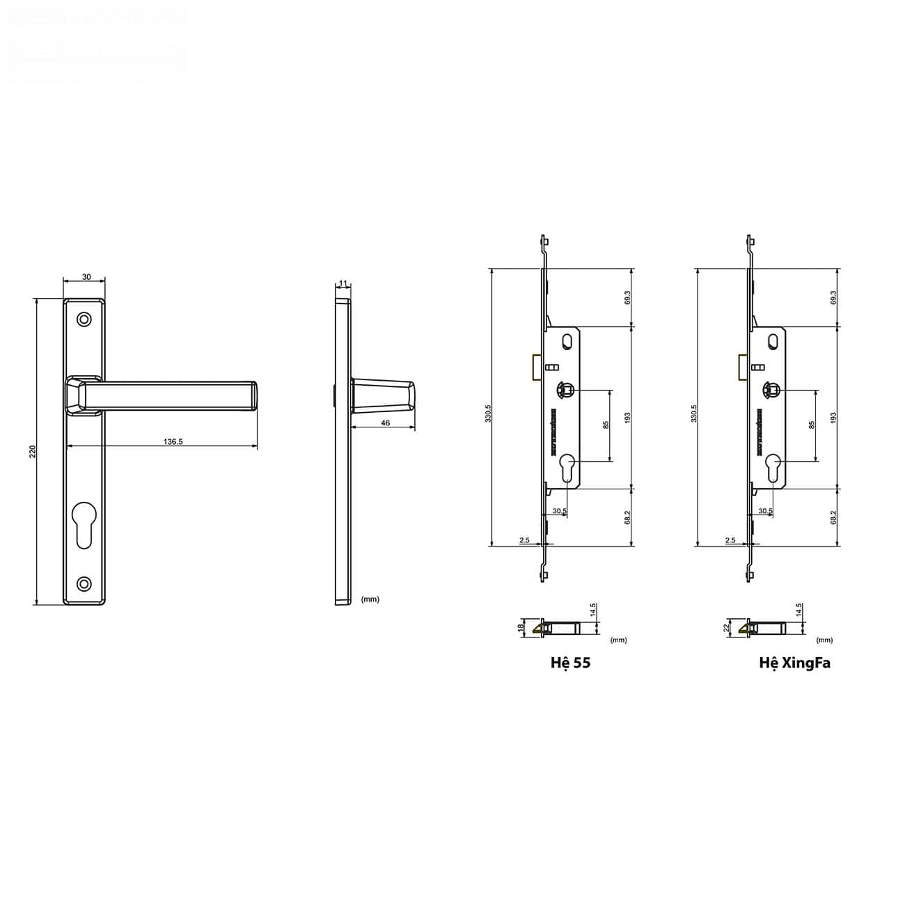 Thông số kỹ thuật Khóa tay nắm đa điểm 80 Mạ Titan bạc