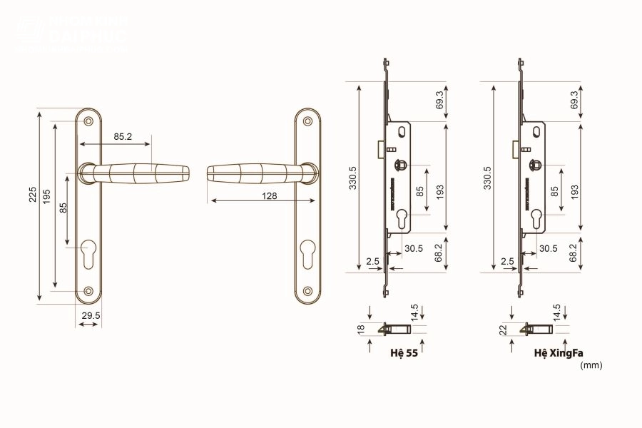 Thông số kỹ thuật Khóa tay nắm đa điểm APEX66 Mạ trắng bóng 